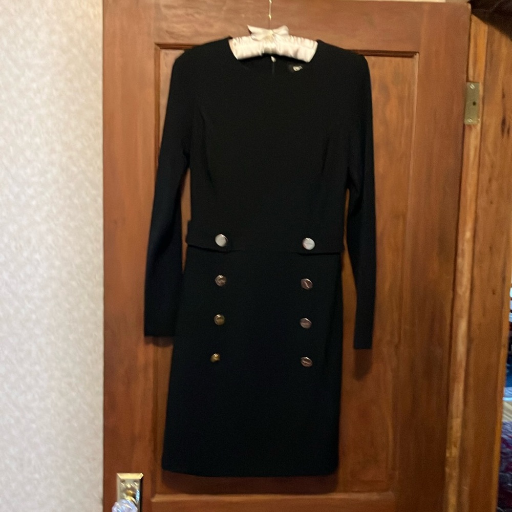Dkny Black and Gold Buttoned Sheath Dress